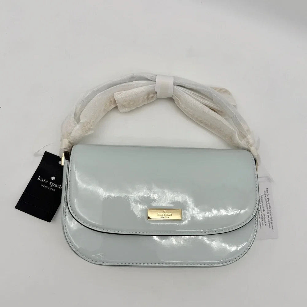 Kate Spade Krista Patent Chain Crossbody Hazy Morning Blue Gold
